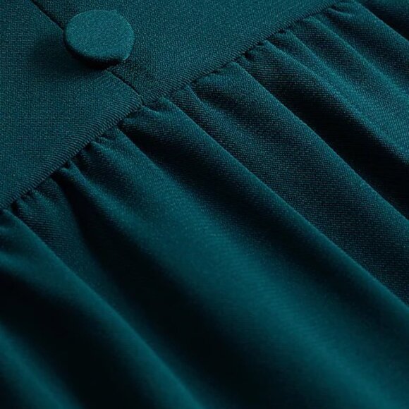 Express V-Neck Puff Sleeve Button Front Tie Back Midi Dress - Picture 6 of 7